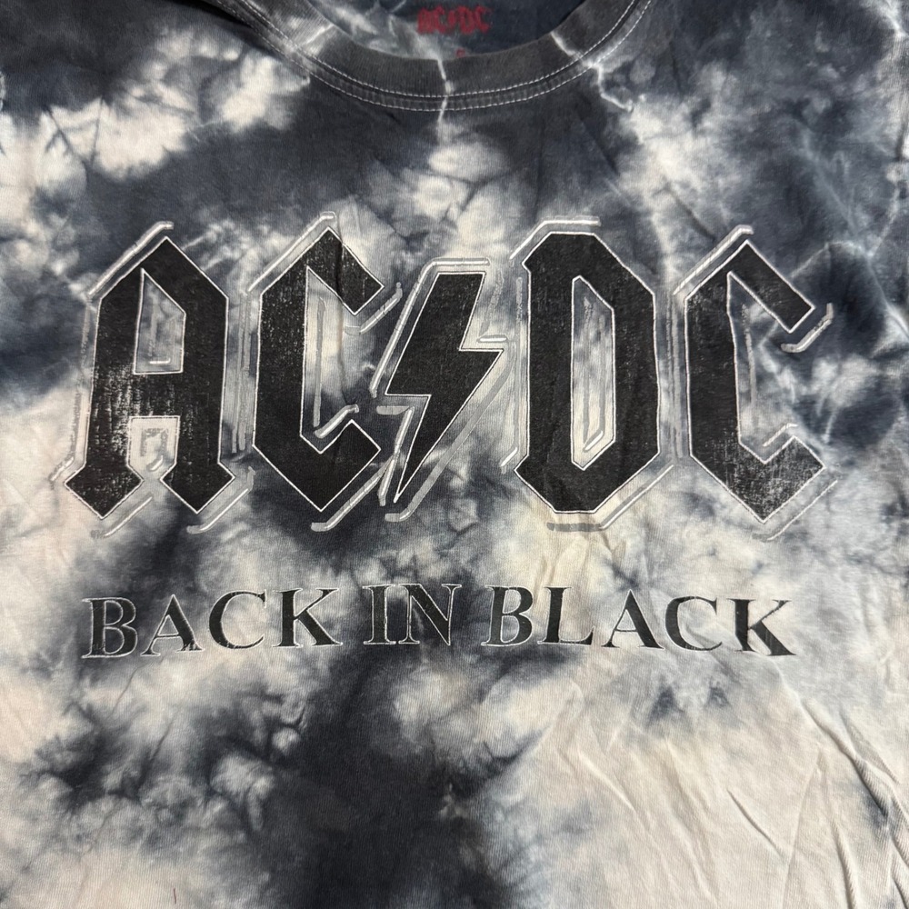 AC/DC Back In Black Tie Dye Graphic T-Shirt Black White Rock Band Tee Small - Picture 3 of 6